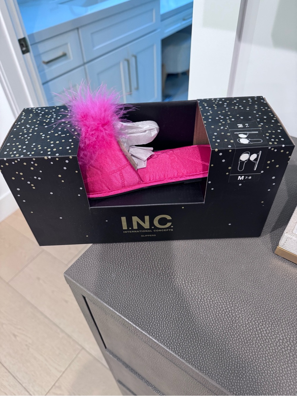 INC Pink Feather Slide Sandals
